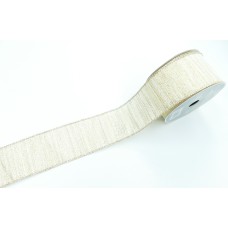2.5 Inch Gold and Ivory Striped Wired Christmas Ribbon With Gold Edges, 25 Feet Per Spool (Lot of 1 Spool) SALE ITEM